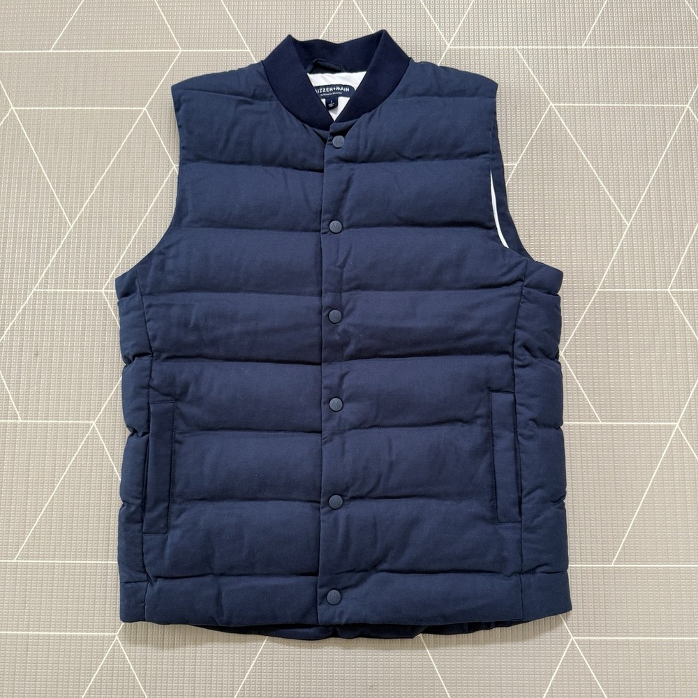 MIZZEN + MAIN York Blue Puffer Quilted Golf Vest York Jacket Size Large